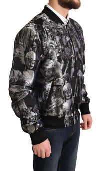Thumbnail for Elegant Black Bomber Jacket with Silver Details