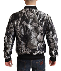 Thumbnail for Elegant Black Bomber Jacket with Silver Details