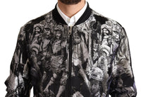 Thumbnail for Elegant Black Bomber Jacket with Silver Details