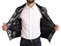 Thumbnail for Elegant Black Bomber Jacket with Silver Details