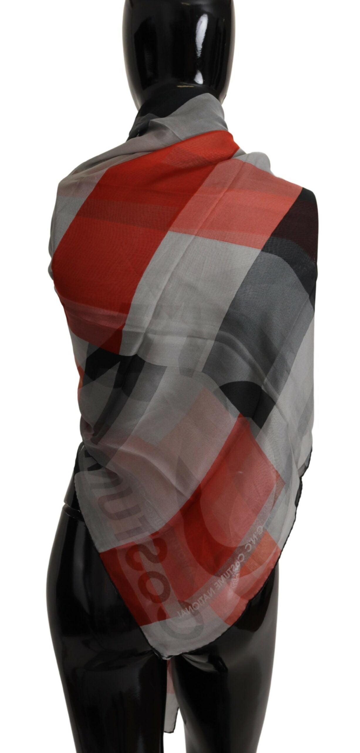 Gray Red Shawl Foulard Wrap  Scarf