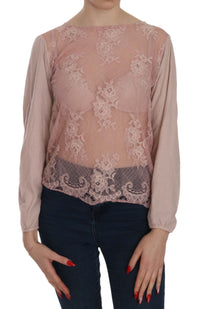 Thumbnail for Elegant Pink Lace Boat Neck Blouse