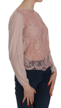 Thumbnail for Elegant Pink Lace Boat Neck Blouse