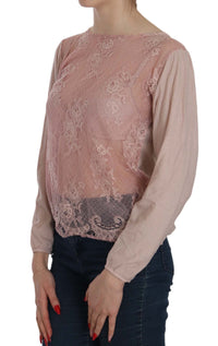 Thumbnail for Elegant Pink Lace Boat Neck Blouse