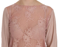 Thumbnail for Elegant Pink Lace Boat Neck Blouse