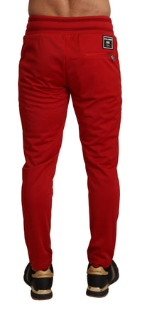 Thumbnail for Elegant Red Casual Sweatpants with Logo Plaque