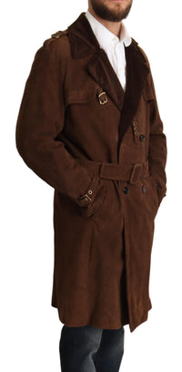 Thumbnail for Classic Brown Leather Trench Coat