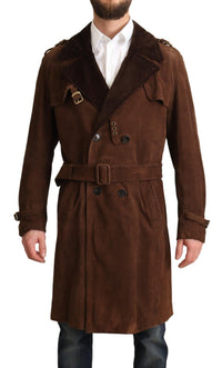 Thumbnail for Classic Brown Leather Trench Coat