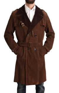Thumbnail for Classic Brown Leather Trench Coat