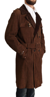 Thumbnail for Classic Brown Leather Trench Coat