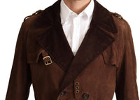 Thumbnail for Classic Brown Leather Trench Coat
