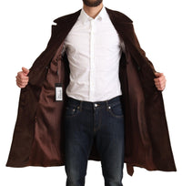 Thumbnail for Classic Brown Leather Trench Coat