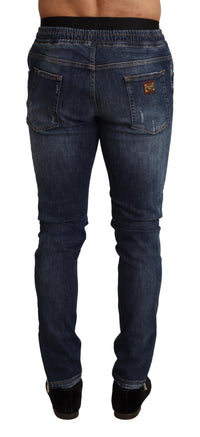 Thumbnail for Blue Cotton Stretch Tattered Denim Jeans