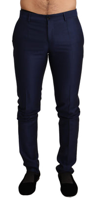 Thumbnail for Elegant Navy Slim Fit Men's Wool Trousers