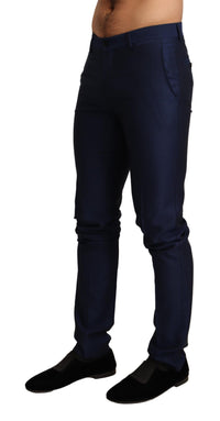 Thumbnail for Elegant Navy Slim Fit Men's Wool Trousers