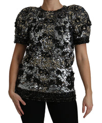 Thumbnail for Sequined Crystal Embellished Crew Neck Top
