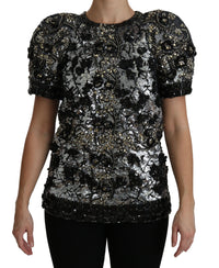 Thumbnail for Sequined Crystal Embellished Crew Neck Top