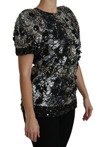 Thumbnail for Sequined Crystal Embellished Crew Neck Top