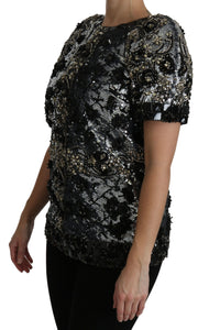 Thumbnail for Sequined Crystal Embellished Crew Neck Top