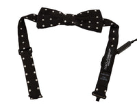 Thumbnail for Black White Polka Dot Silk Adjustable Neck Papillon Bow Tie