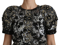 Thumbnail for Sequined Crystal Embellished Crew Neck Top