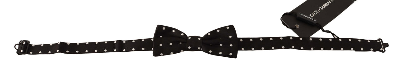 Black White Polka Dot Silk Adjustable Neck Papillon Bow Tie