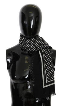 Thumbnail for Elegant Black Silk Blend Polka Dotted Men's Scarf