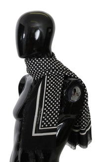 Thumbnail for Elegant Black Silk Blend Polka Dotted Men's Scarf