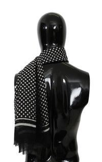 Thumbnail for Elegant Black Silk Blend Polka Dotted Men's Scarf