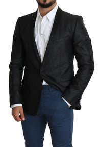 Thumbnail for Elegant Black Jacquard Slim Fit Blazer