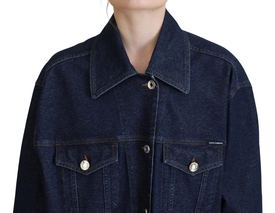 Elegant Blue Denim Button-Down Jacket