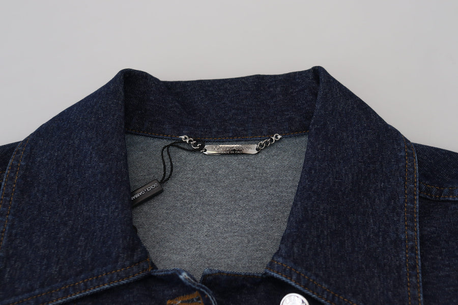 Elegant Blue Denim Button-Down Jacket