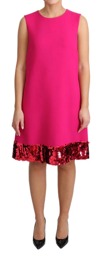 Thumbnail for Elegant Fuchsia Sequined Wool Blend Shift Dress