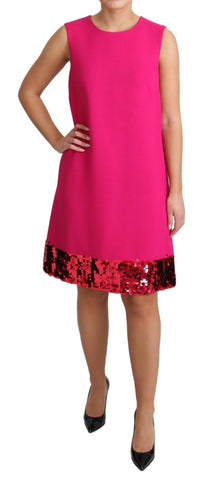 Thumbnail for Elegant Fuchsia Sequined Wool Blend Shift Dress