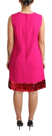 Thumbnail for Elegant Fuchsia Sequined Wool Blend Shift Dress