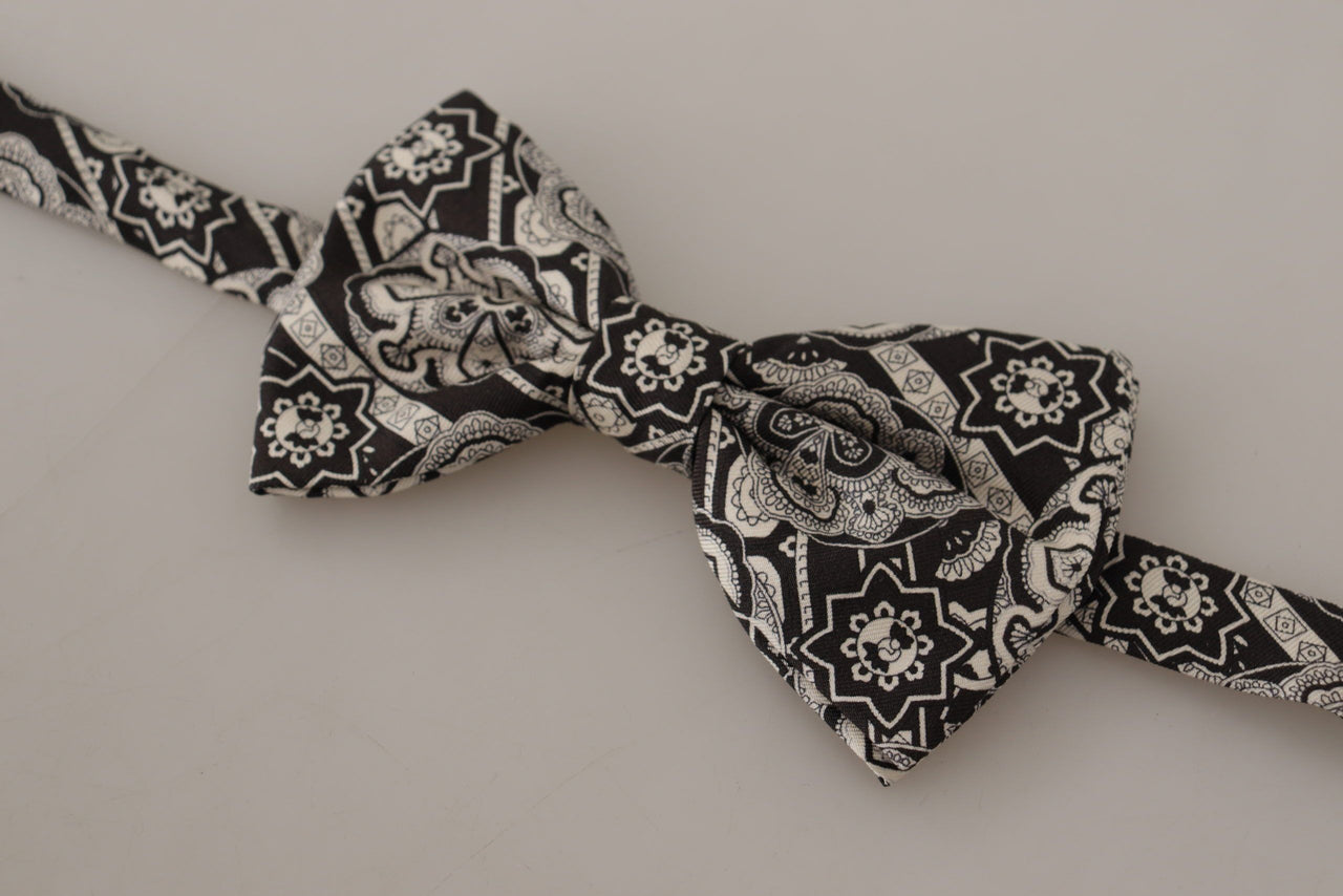 Elegant Silk Bow Tie in Black Fantasy Pattern