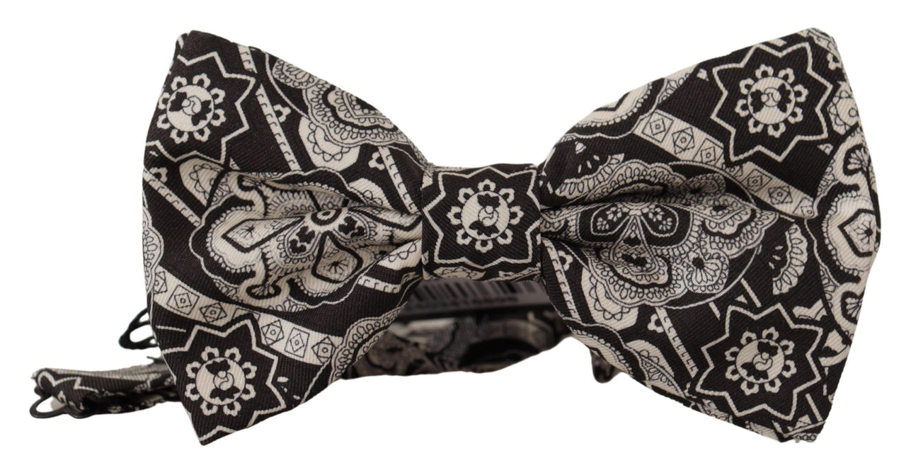 Elegant Silk Bow Tie in Black Fantasy Pattern