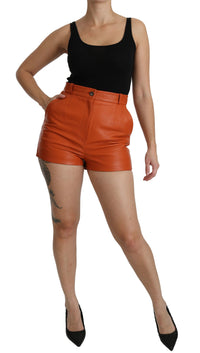 Thumbnail for Orange Leather High Waist Hot Pants Shorts