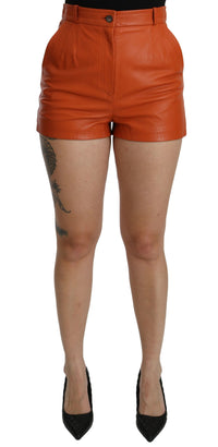 Thumbnail for Orange Leather High Waist Hot Pants Shorts