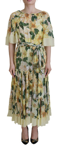 Thumbnail for Floral Silk Pleated Maxi Dress