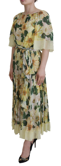 Thumbnail for Floral Silk Pleated Maxi Dress