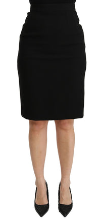 Thumbnail for Elegant Black Virgin Wool High-Waist Skirt