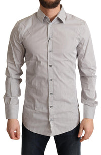 Thumbnail for Elegant Gray Striped Slim Fit Dress Shirt