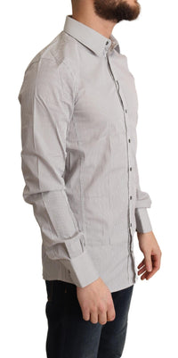 Thumbnail for Elegant Gray Striped Slim Fit Dress Shirt