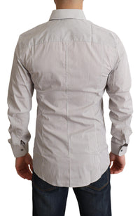 Thumbnail for Elegant Gray Striped Slim Fit Dress Shirt