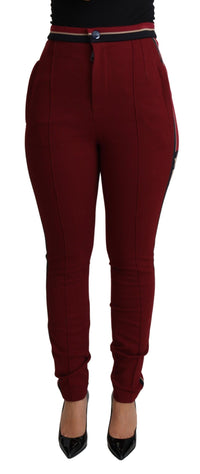 Thumbnail for High-Waist Embroidered Red Skinny Trousers