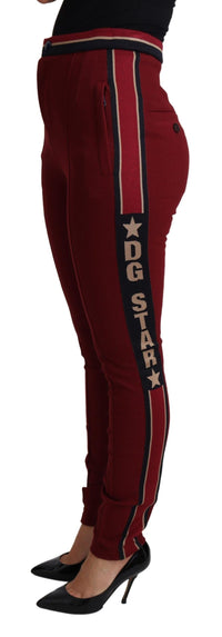 Thumbnail for High-Waist Embroidered Red Skinny Trousers
