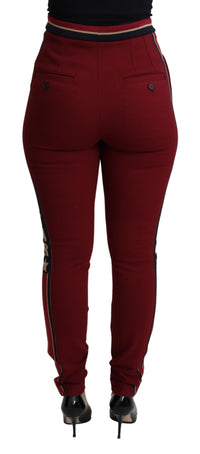 Thumbnail for High-Waist Embroidered Red Skinny Trousers