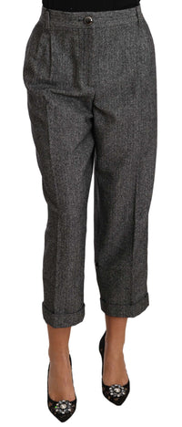 Thumbnail for Gray Wool Pleated Cropped Trouser Pants