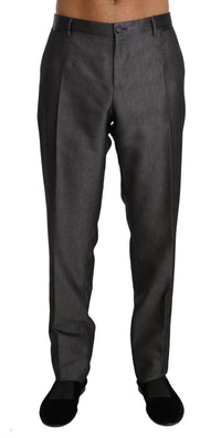 Thumbnail for Elegant Patterned Gray Wool Blend Trousers